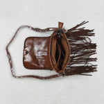 US Warehouse BA0375 Western Cow Tassel Brown Leather Bag