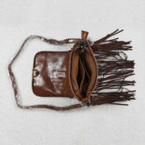 US Warehouse BA0375 Western Cow Tassel Brown Leather Bag