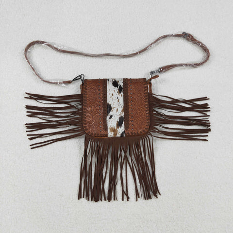 US Warehouse BA0375 Western Cow Tassel Brown Leather Bag