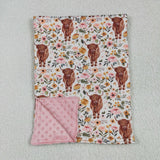 BL0011 Western Cow Flower Pink New Baby Blanket