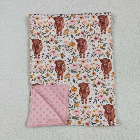 BL0011 Western Cow Flower Pink New Baby Blanket