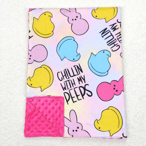 BL0093 Easter Bunny Peeps Pink Newborn Baby Blanket