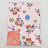 BL0095 Easter Cow Bunny Egg Pink Newborn Baby Blanket