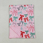 BL0218 Christmas Bows Pink Baby Newborn Blanket