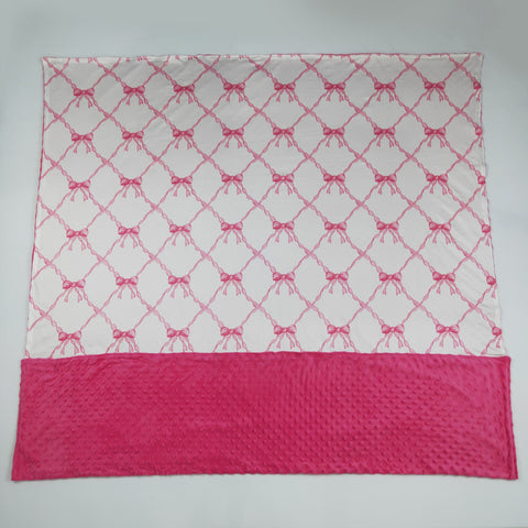 US Warehouse BL0220 Cute Pink Bows Plush Minky Dot Baby Newborn Blanket