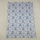 BL0229 Western Boots Flower Bows Blue Baby Newborn Blanket