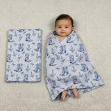 BL0229 Western Boots Flower Bows Blue Baby Newborn Blanket