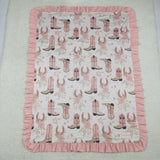BL0246 Western Boots Flower Pink Baby Newborn Blanket