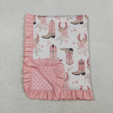 BL0246 Western Boots Flower Pink Baby Newborn Blanket