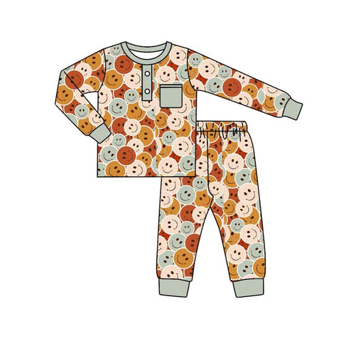 MOQ 5 pcs Custom style BLP0175 Smiley face Boy's Pajamas set