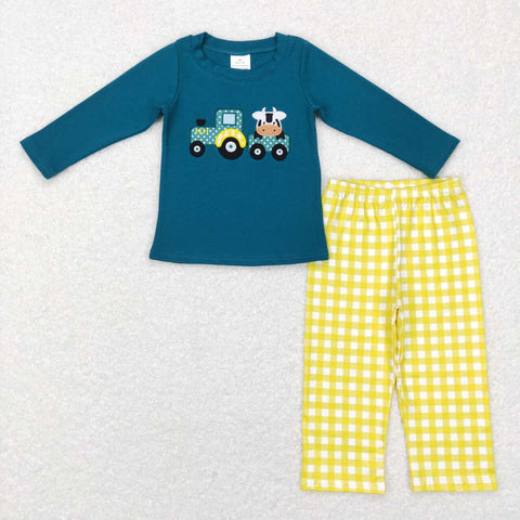 BLP0196/GLP0487/LR0377/LR0376 Embroidery Farm Cow Kids Sibling Matching Clothes