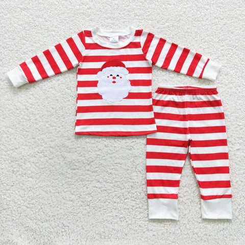 BLP0204 Embroidery Christmas Santa Red Stripe Boy's Pajamas Set