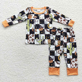 BLP0207 Pumpkin Cactus Plaid Boy's Pajamas Set