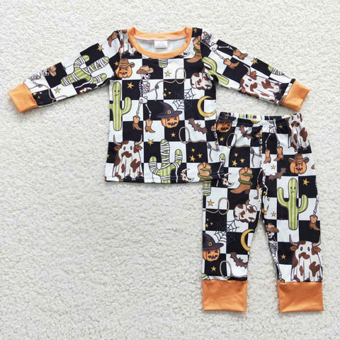 BLP0207 Pumpkin Cactus Plaid Boy's Pajamas Set