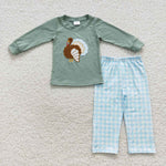 Thanksgiving Day Embroidery Turkey Kids Sibling Matching Clothes