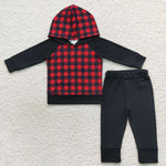 BLP0224 Red Plaid Black Hoodie Boy's set