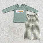 BLP0226 Embroidery Pumpkin Mint Plaid Boy's set