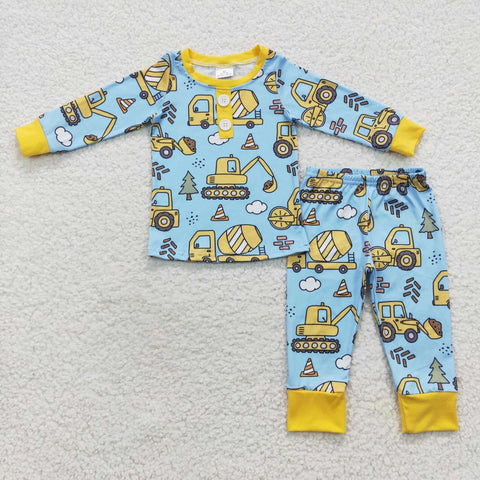 BLP0243 Excavator Yellow Boy's Pajamas Set