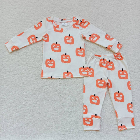 BLP0244 Halloween Pumpkin White Boy's Pajamas Set