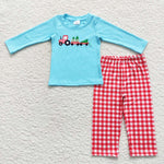Christmas Embroidery Trees Car Truck Blue Kids Sibling Matching Clothes