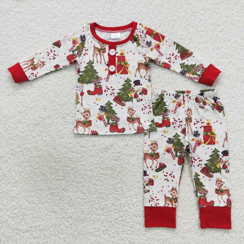 BLP0250 Christmas Snowman Elk  Boy's Pajamas Set