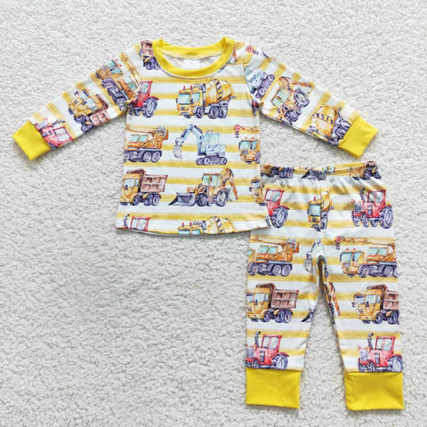 BLP0283 Truck Stripe Yellow Boy's Pajamas Set