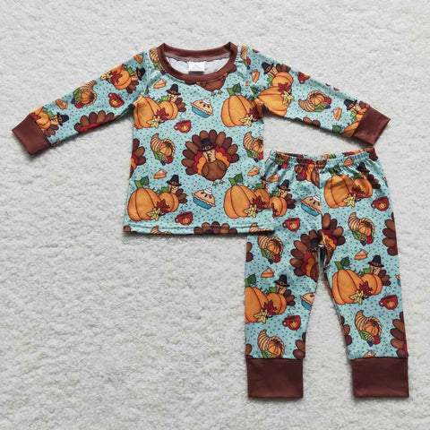 BLP0287 Turkey Pumpkin Brown Boy's Pajamas Set