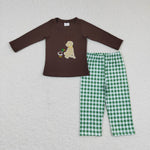 BLP0293 Embroidery Mallard Green Plaid Boy's Set