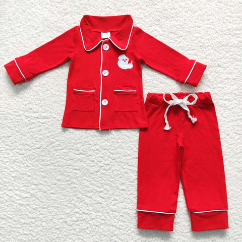 BLP0295 Embroidery Christmas Red Santa Boy's Pajamas Set