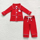BLP0295 Embroidery Christmas Red Santa Boy's Pajamas Set