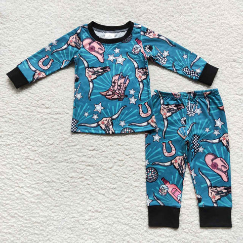 BLP0305 Western Cactus Boots Green Boy's Pajamas Set