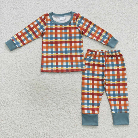 BLP0308 Fall Orange Plaid Pajamas Set