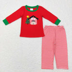 BLP0331 Embroidery Christmas Dog Red Stripe Pajamas Set