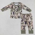Winter Forest Elk Deer Dark Green Kids Sibling Matching Clothes