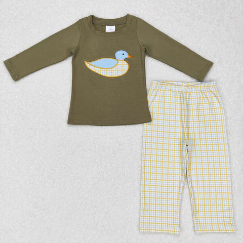 BLP0335 Embroidery Mallard Duck Green Boy Set