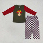 Thanksgiving Day Embroidery Turkey Kids Sibiling Matching Clothes