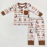 BLP0341 Western Brown Boy Pajamas Set