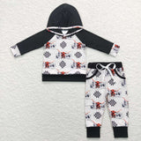 BLP0363 Western Skull Bull Hoodie Boy's Set