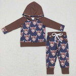 BLP0365 Western Cow Brown Hoodie Boy's Set