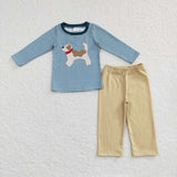 BLP0380/LR0727 Embroidery Dog Stripe Kids Sibiling Matching Clothes