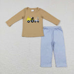 BLP0382 Embroidery Truck Dog Khaki Boy Set