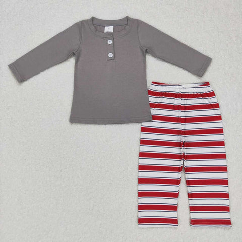 BLP0391 Christmas Grey Red Stripe Boy Pajamas Set
