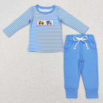 BLP0393/LR0750 Embroidery Truck Blue Kids Sibiling Matching Clothes