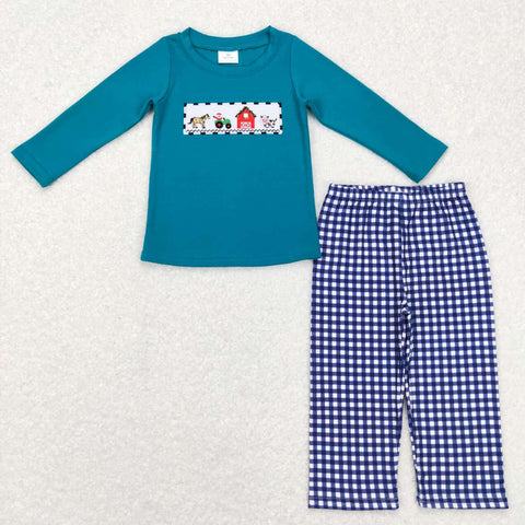 BLP0398 Embroidery Farm Green Boy's Set