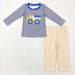 BLP0400 Embroidery Truck Blue Stripe Boy Set