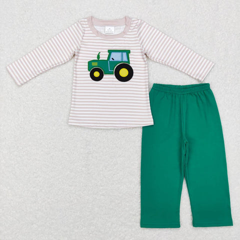 BLP0401 Embroidery Truck Green Stripe Boy Set