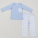 BLP0407 Plaid Blue Boy Set