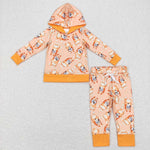 BLP0415 Cartoon Blue Dog Orange Boy Hoodie Set