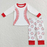 BLP0425 Softball White Red Boy Pajamas Set