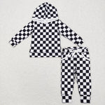 BLP0434 Black Plaid Hoodie Boys Set